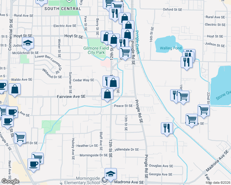 map of restaurants, bars, coffee shops, grocery stores, and more near 1230 Fairview Avenue Southeast in Salem