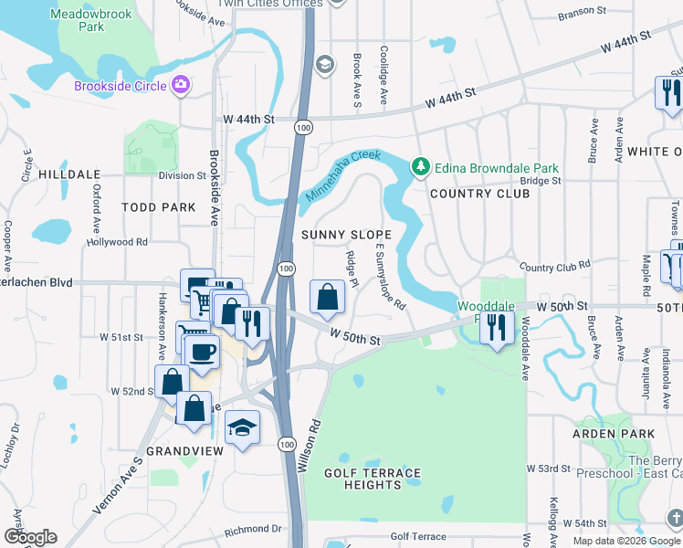 map of restaurants, bars, coffee shops, grocery stores, and more near 4916 Dale Drive in Minneapolis