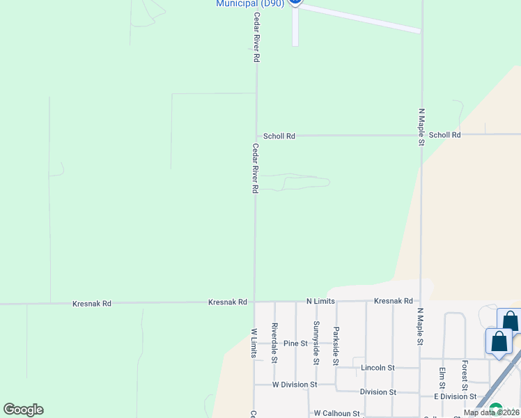 map of restaurants, bars, coffee shops, grocery stores, and more near 8245 Cedar River Road in Mancelona