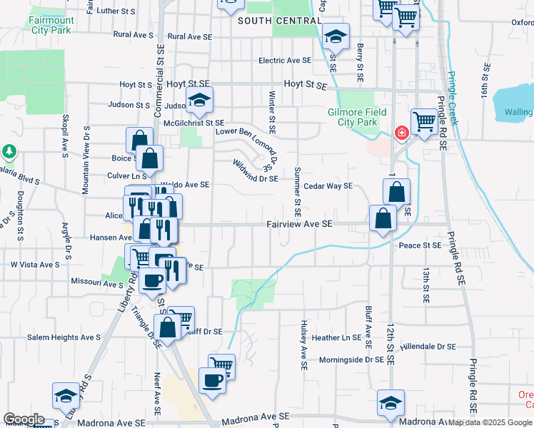 map of restaurants, bars, coffee shops, grocery stores, and more near 2770 Nola Avenue Southeast in Salem