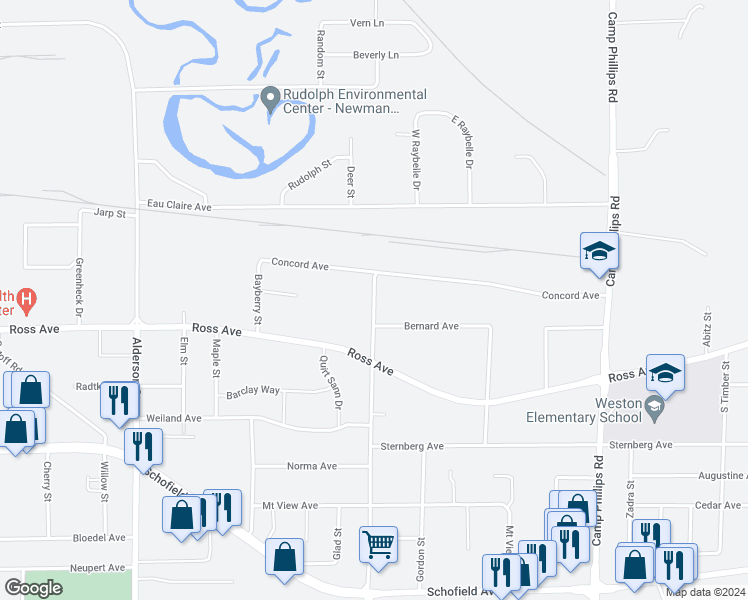 map of restaurants, bars, coffee shops, grocery stores, and more near 4808 Birch Street in Weston