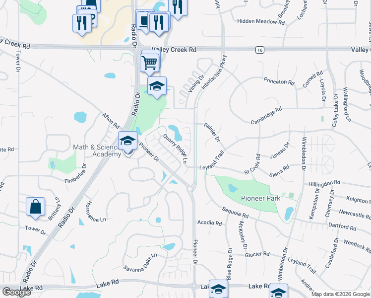 map of restaurants, bars, coffee shops, grocery stores, and more near 8718 Quarry Ridge Lane in Woodbury