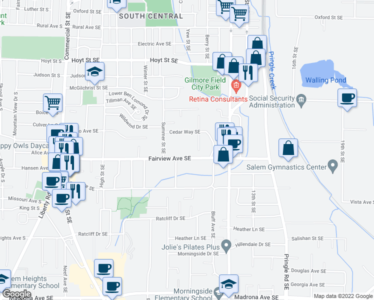 map of restaurants, bars, coffee shops, grocery stores, and more near 1007 Fairview Avenue Southeast in Salem