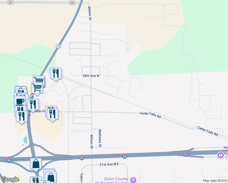 map of restaurants, bars, coffee shops, grocery stores, and more near 815 Bruce Court in Menomonie