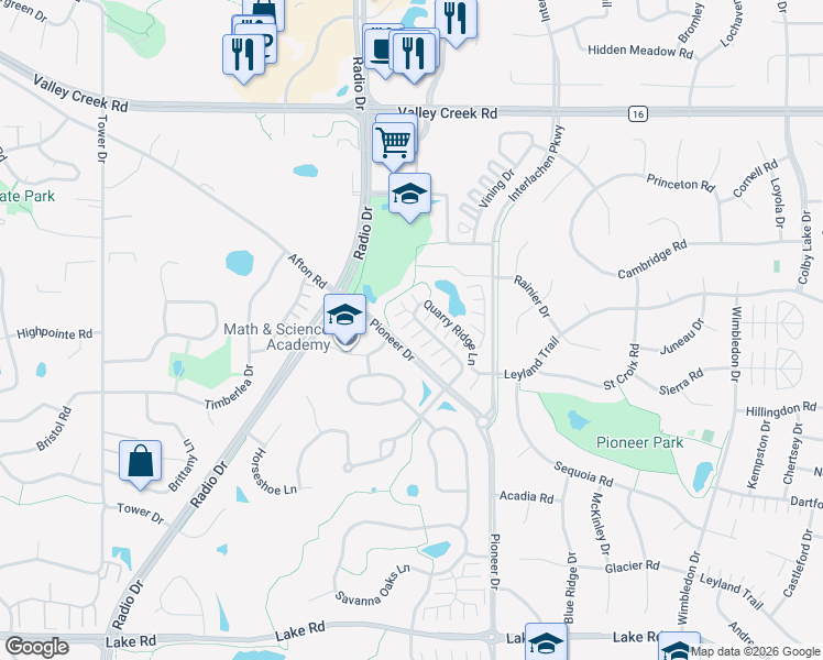 map of restaurants, bars, coffee shops, grocery stores, and more near 8622 Quarry Ridge Lane in Woodbury