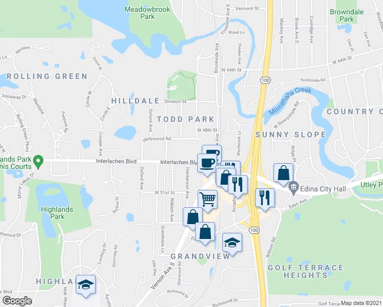map of restaurants, bars, coffee shops, grocery stores, and more near 4812 Rutledge Avenue in Minneapolis