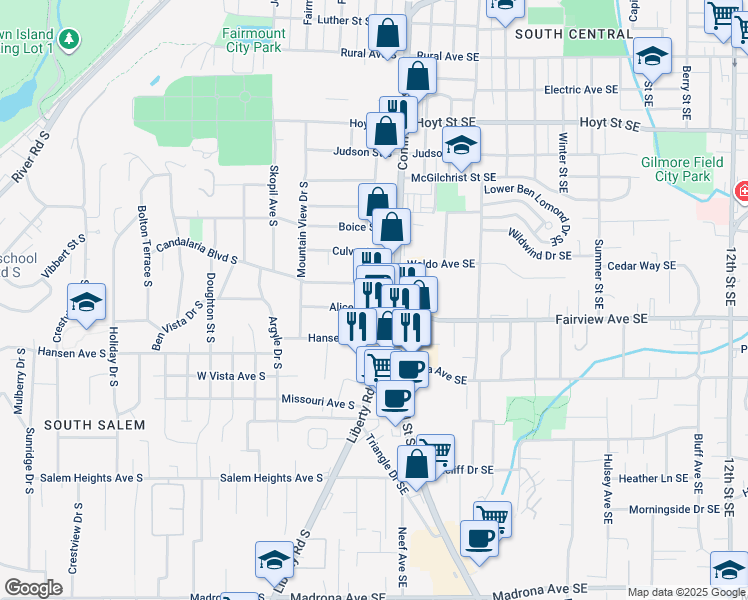 map of restaurants, bars, coffee shops, grocery stores, and more near 2755 Commercial Street Southeast in Salem