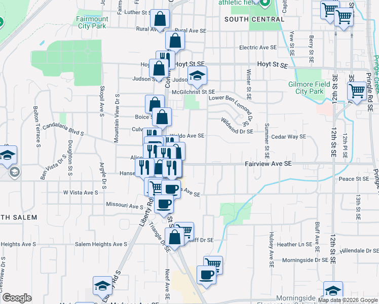 map of restaurants, bars, coffee shops, grocery stores, and more near 380-388 Waldo Avenue Southeast in Salem