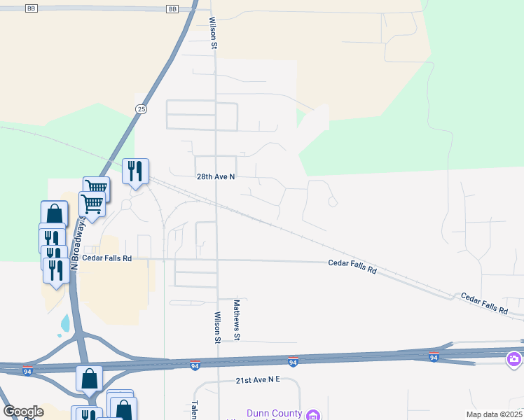 map of restaurants, bars, coffee shops, grocery stores, and more near 815 Bruce Court in Menomonie