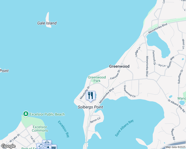 map of restaurants, bars, coffee shops, grocery stores, and more near 4950 Meadville Street in Excelsior