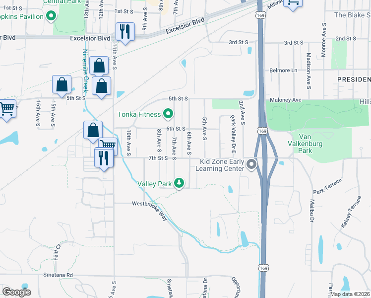 map of restaurants, bars, coffee shops, grocery stores, and more near 618 6th Avenue South in Hopkins
