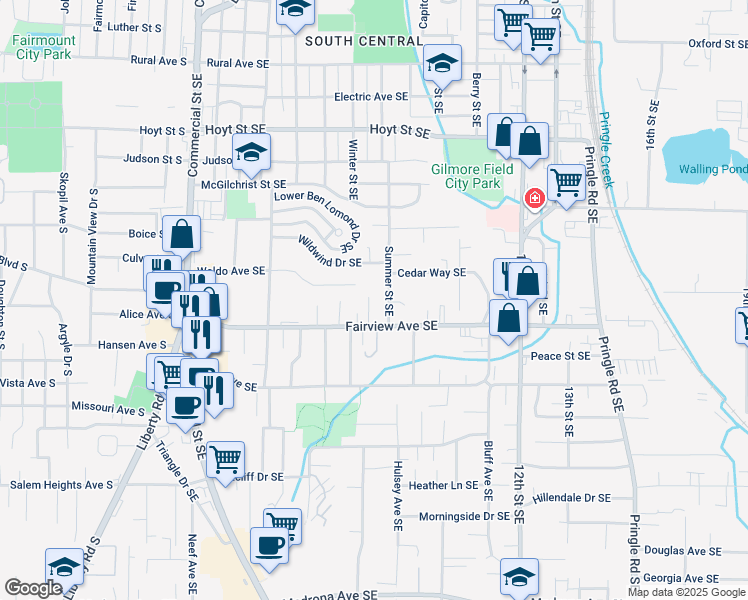 map of restaurants, bars, coffee shops, grocery stores, and more near 799 Waldo Avenue Southeast in Salem