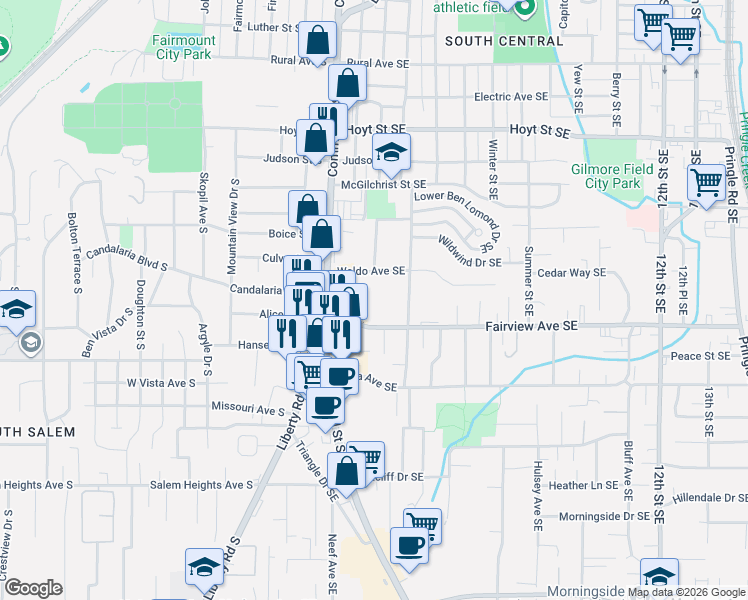 map of restaurants, bars, coffee shops, grocery stores, and more near 380-388 Waldo Avenue Southeast in Salem