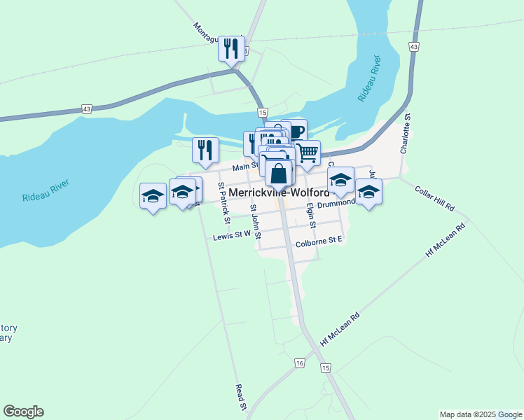 map of restaurants, bars, coffee shops, grocery stores, and more near in Merrickville-Wolford