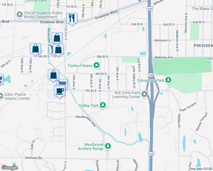 map of restaurants, bars, coffee shops, grocery stores, and more near 618 6th Avenue South in Hopkins