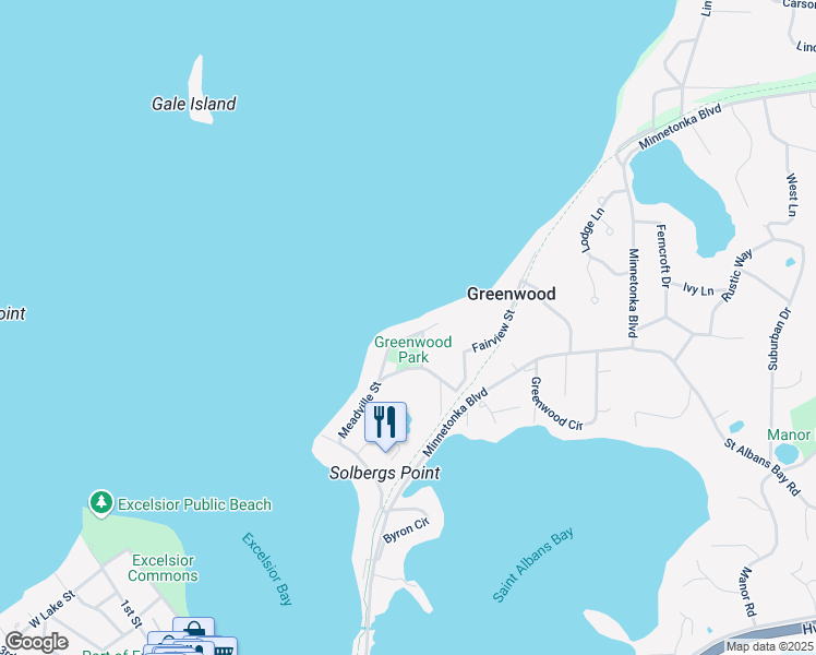 map of restaurants, bars, coffee shops, grocery stores, and more near 4950 Meadville Street in Excelsior