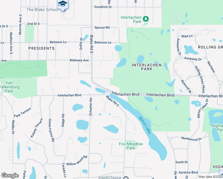 map of restaurants, bars, coffee shops, grocery stores, and more near 6224 Interlachen Boulevard in Edina