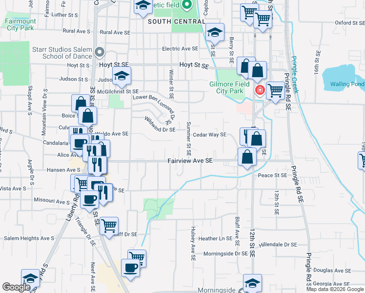 map of restaurants, bars, coffee shops, grocery stores, and more near 799 Waldo Avenue Southeast in Salem