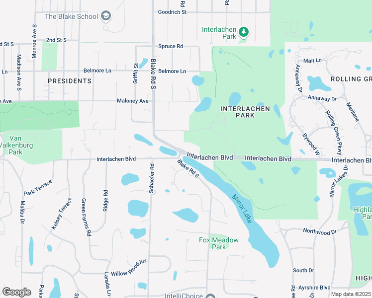 map of restaurants, bars, coffee shops, grocery stores, and more near 6224 Interlachen Boulevard in Edina