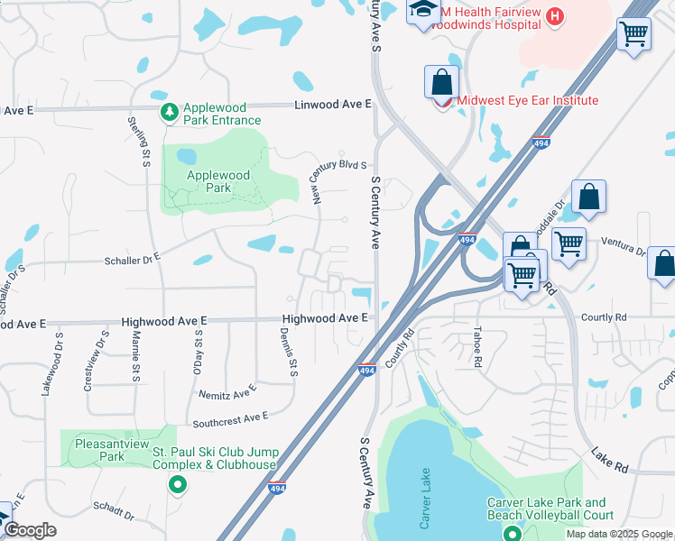 map of restaurants, bars, coffee shops, grocery stores, and more near 2693 New Century Lane in Maplewood