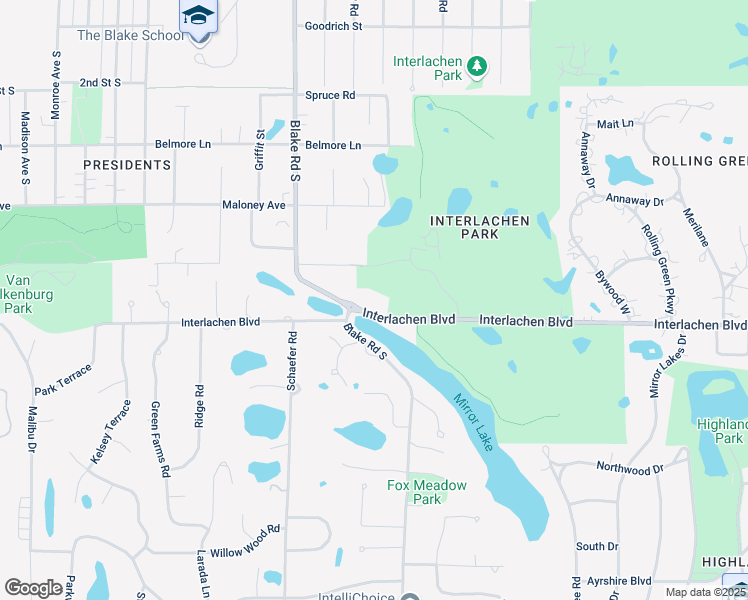map of restaurants, bars, coffee shops, grocery stores, and more near 6224 Interlachen Boulevard in Edina
