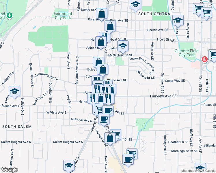 map of restaurants, bars, coffee shops, grocery stores, and more near 2710-2720 Commercial Street Southeast in Salem