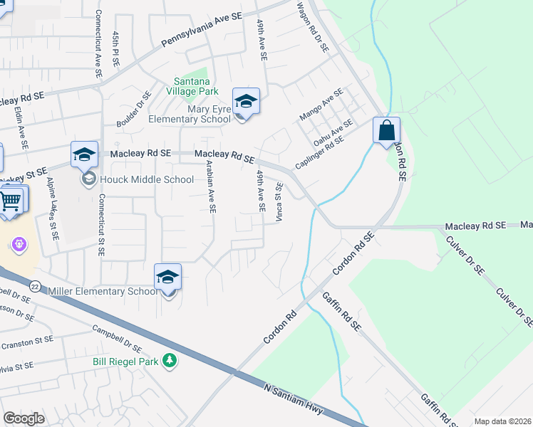 map of restaurants, bars, coffee shops, grocery stores, and more near 1301 49th Avenue Southeast in Salem