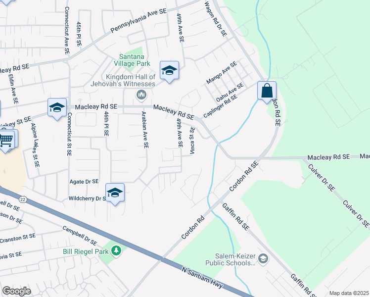map of restaurants, bars, coffee shops, grocery stores, and more near 1306 49th Avenue Southeast in Salem
