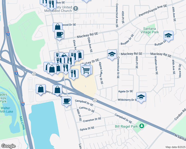 map of restaurants, bars, coffee shops, grocery stores, and more near 4313 Siskyou Avenue Southeast in Salem