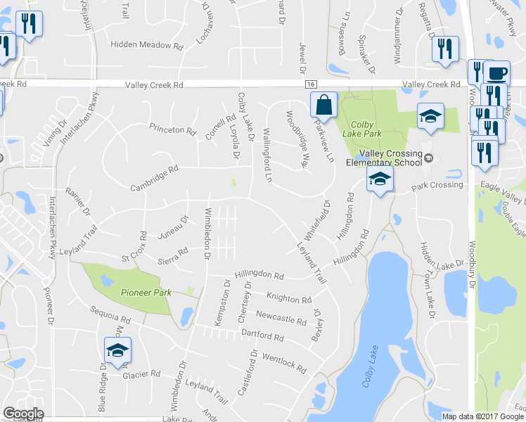 map of restaurants, bars, coffee shops, grocery stores, and more near 2416 Leyland Trail in Woodbury