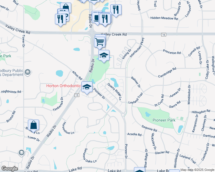 map of restaurants, bars, coffee shops, grocery stores, and more near 8639 Quarry Ridge Lane in Woodbury