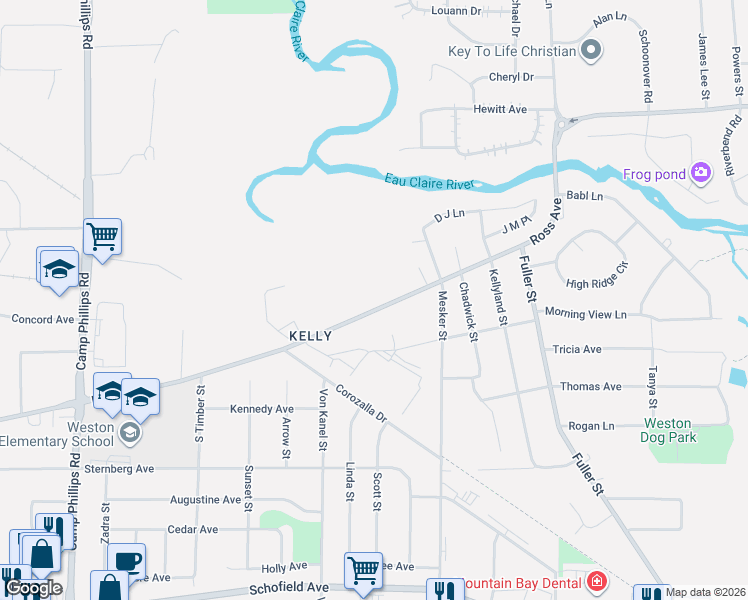 map of restaurants, bars, coffee shops, grocery stores, and more near 5102 Ross Avenue in Schofield