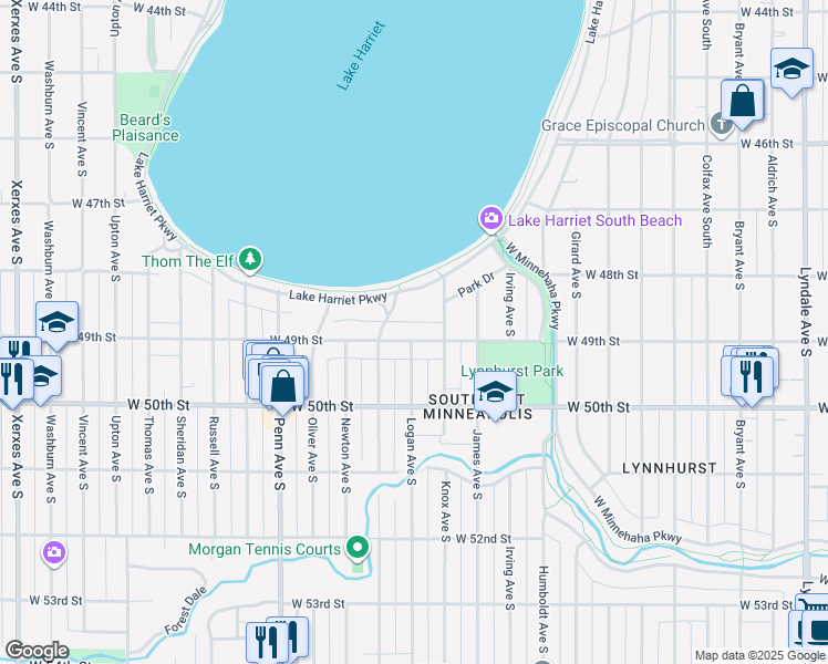 map of restaurants, bars, coffee shops, grocery stores, and more near 1810 West 49th Street in Minneapolis
