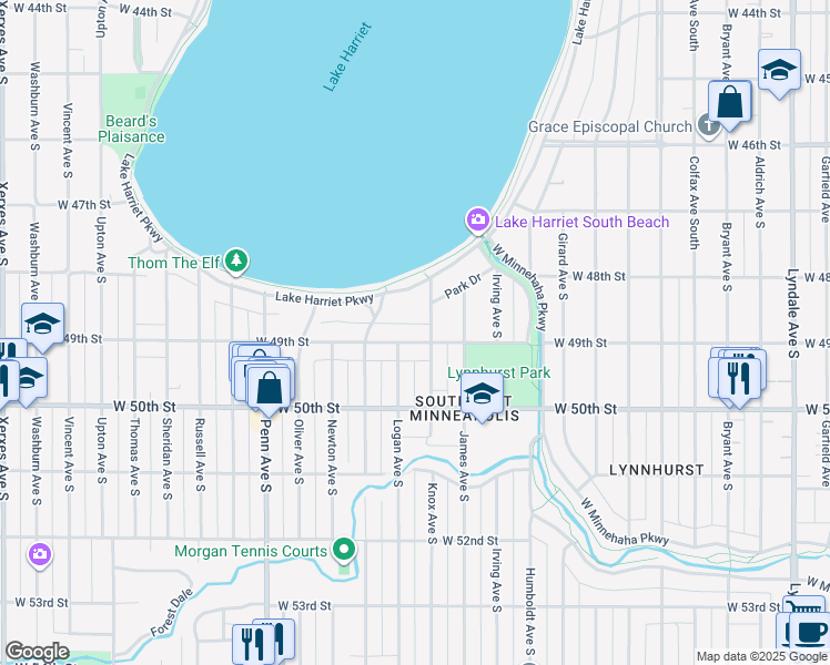 map of restaurants, bars, coffee shops, grocery stores, and more near 1810 West 49th Street in Minneapolis