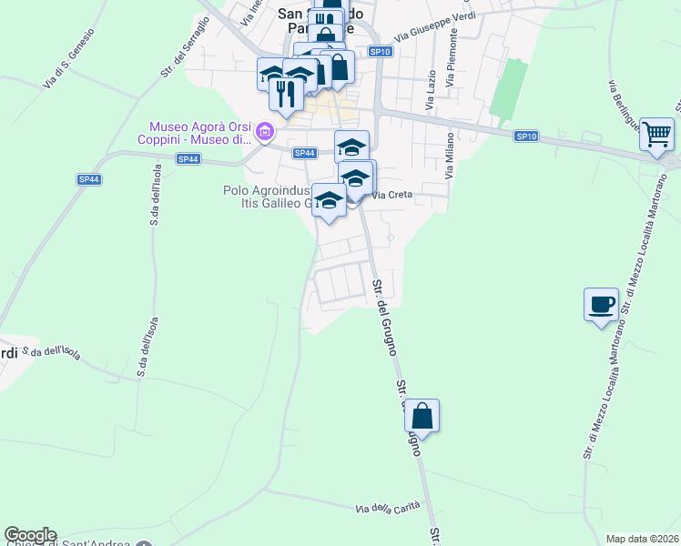 map of restaurants, bars, coffee shops, grocery stores, and more near 3 Via Don Leopoldo Buratti in Provincia di Parma