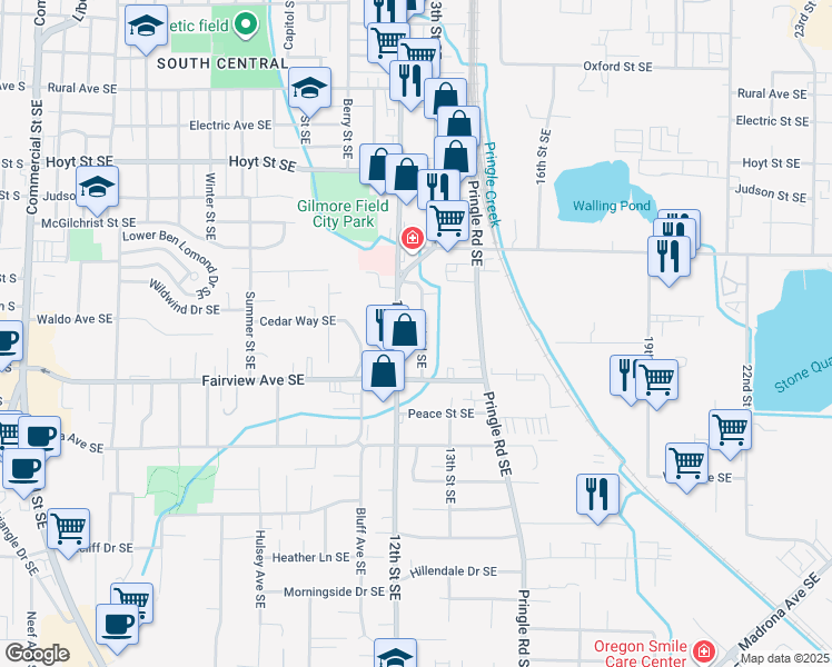 map of restaurants, bars, coffee shops, grocery stores, and more near 2755 12th Place Southeast in Salem