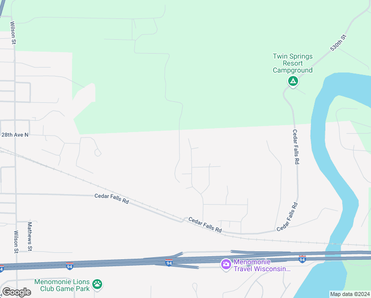 map of restaurants, bars, coffee shops, grocery stores, and more near 2749 Ridgewood Street in Menomonie