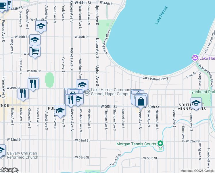 map of restaurants, bars, coffee shops, grocery stores, and more near 2622 West 49th Street in Minneapolis