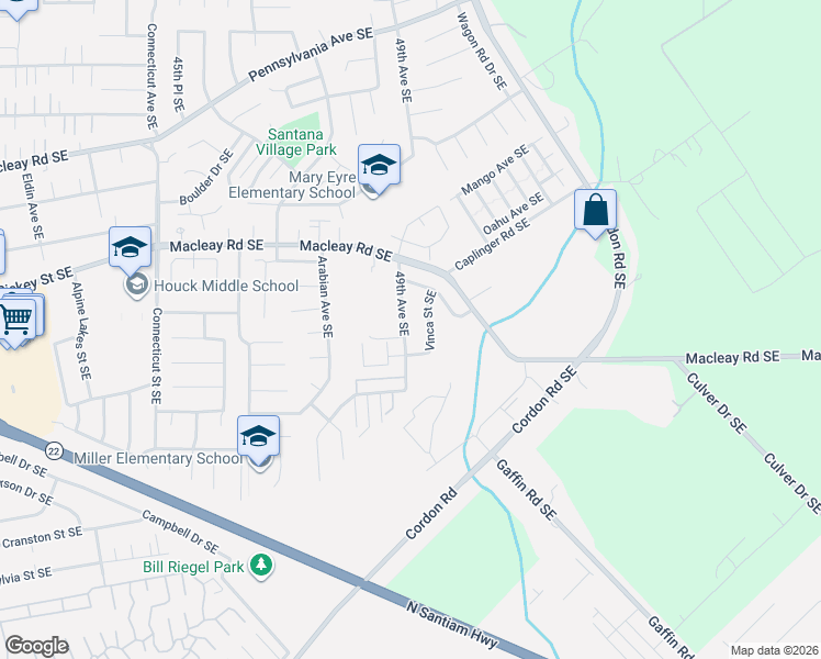 map of restaurants, bars, coffee shops, grocery stores, and more near 1262 49th Avenue Southeast in Salem