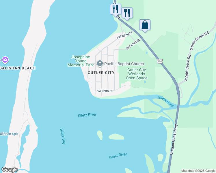 map of restaurants, bars, coffee shops, grocery stores, and more near 6840 Southwest Harbor Avenue in Lincoln City