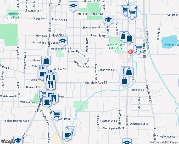 map of restaurants, bars, coffee shops, grocery stores, and more near 799 Waldo Avenue Southeast in Salem
