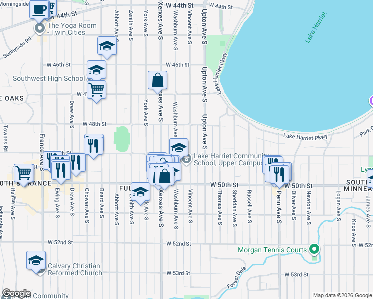 map of restaurants, bars, coffee shops, grocery stores, and more near 4848 Vincent Ave S in Minneapolis