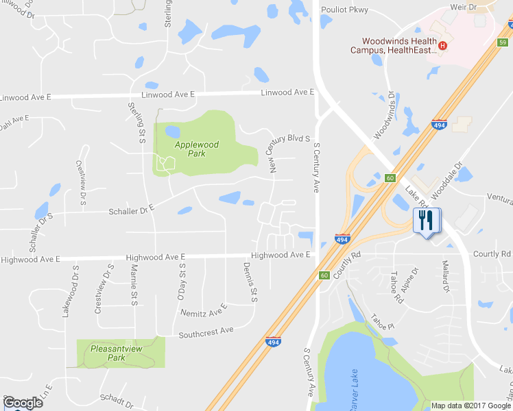 map of restaurants, bars, coffee shops, grocery stores, and more near 893 New Century Boulevard in Maplewood