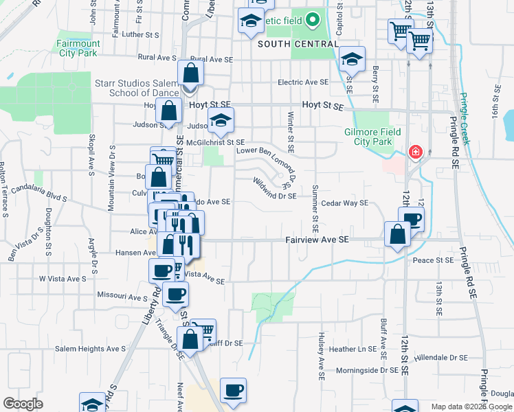 map of restaurants, bars, coffee shops, grocery stores, and more near 550 Waldo Avenue Southeast in Salem