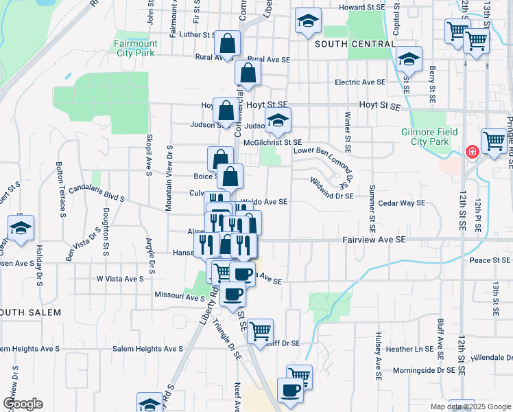 map of restaurants, bars, coffee shops, grocery stores, and more near 380-388 Waldo Avenue Southeast in Salem