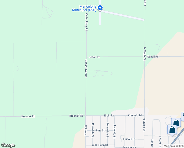 map of restaurants, bars, coffee shops, grocery stores, and more near 8245 Cedar River Road in Mancelona