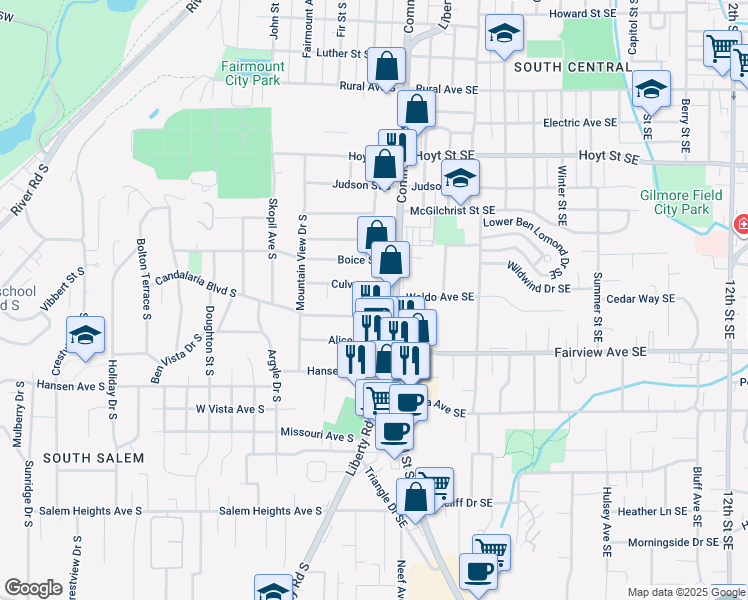map of restaurants, bars, coffee shops, grocery stores, and more near 2659 Commercial Street Southeast in Salem