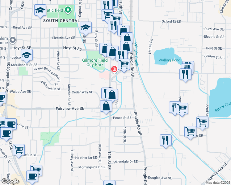 map of restaurants, bars, coffee shops, grocery stores, and more near 2755 12th Place Southeast in Salem