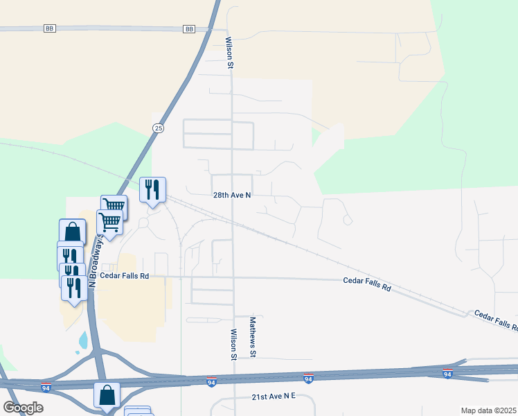 map of restaurants, bars, coffee shops, grocery stores, and more near 2533 Wilson Street in Menomonie