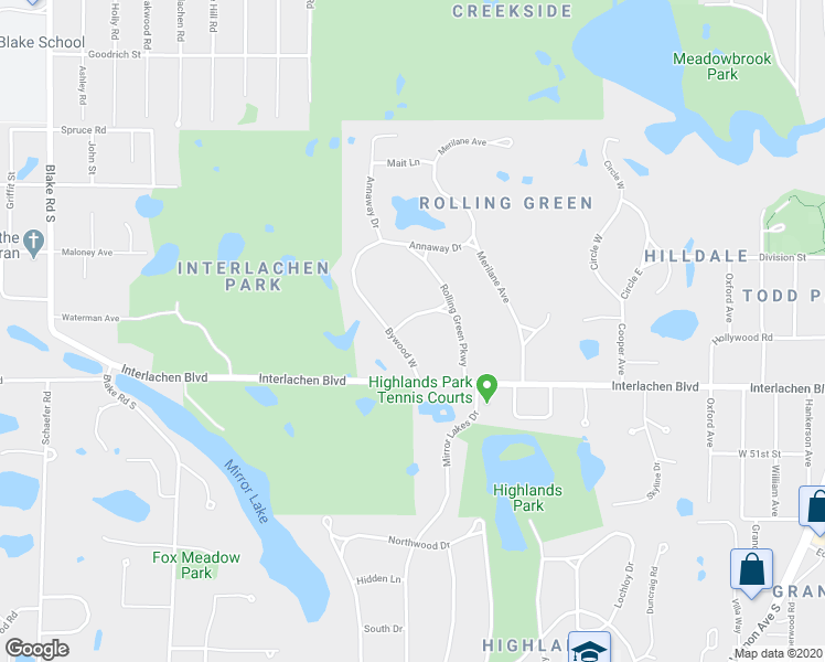 map of restaurants, bars, coffee shops, grocery stores, and more near 33 Crescent Terrace in Minneapolis